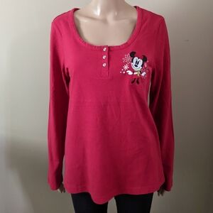 Disney embroidered Mickey Mouse red long sleeve shirt, women's medium